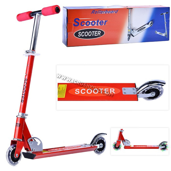 Самокат двухколесный SCOOTER светящиеся колеса (красный) в коробке