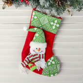 Носок для подарков "Подарочек" 18,5*26 см, снеговик зелёный