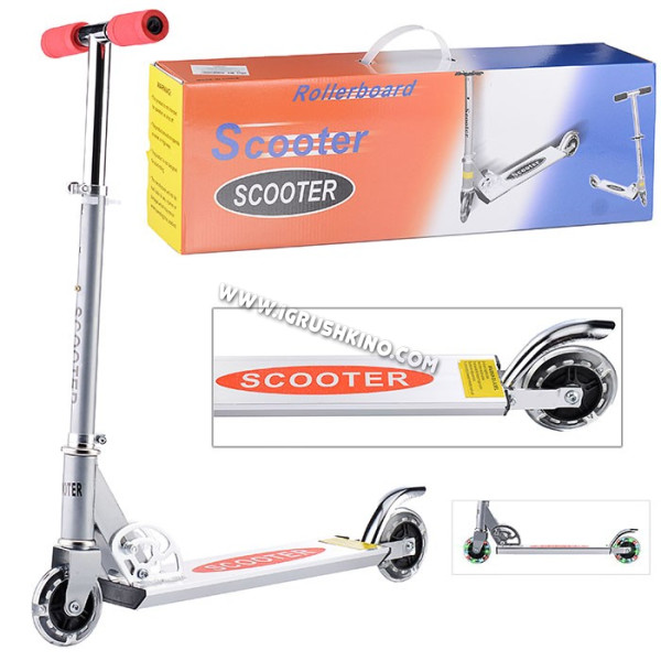 Самокат двухколесный SCOOTER светящиеся колеса (красный) в коробке